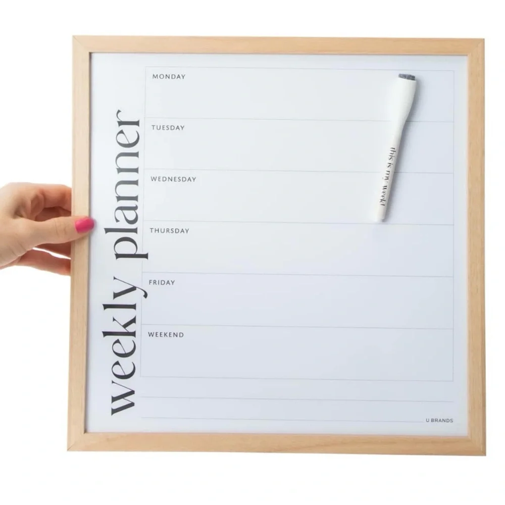 Black or Light Wood Weekly Dry Erase Wall Planner